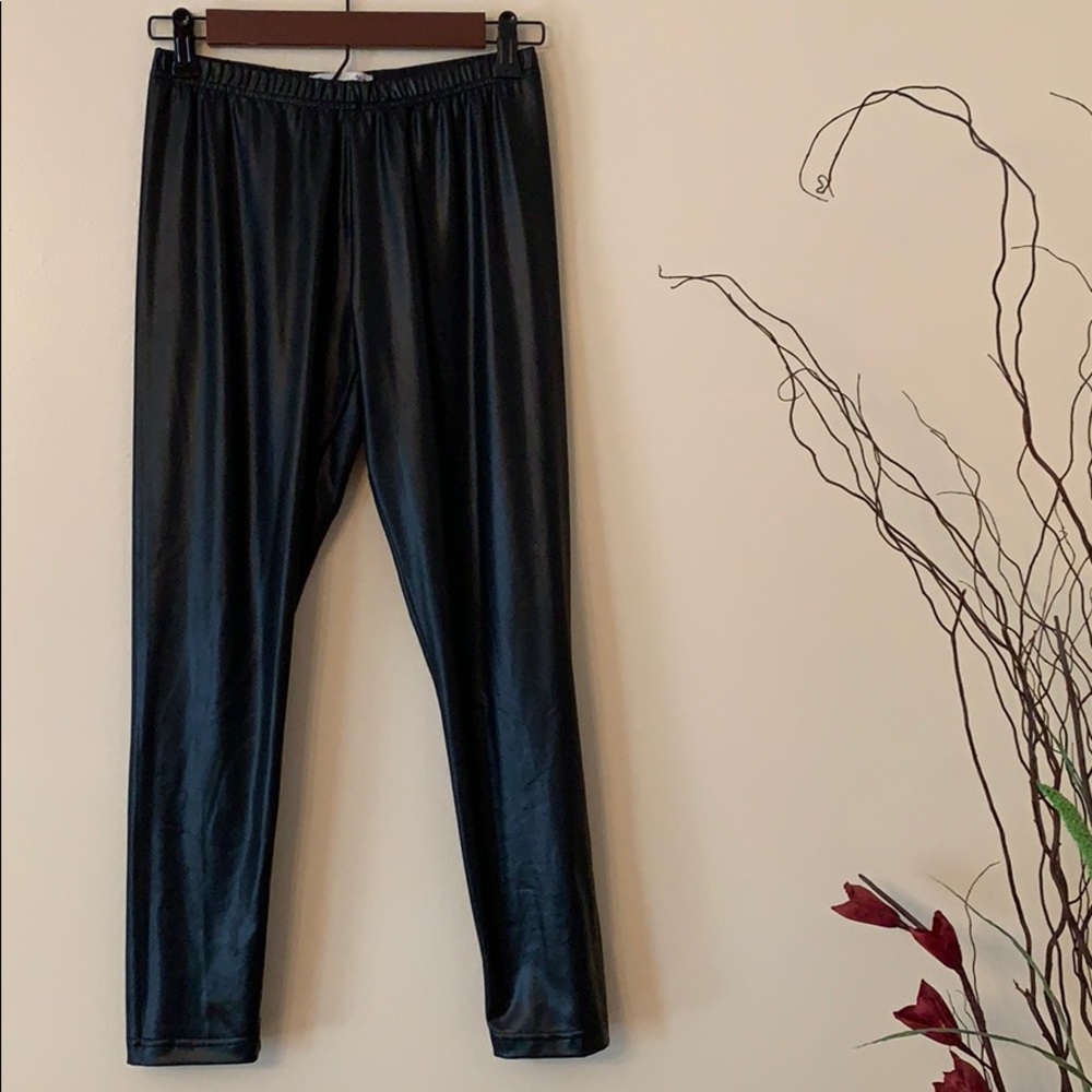 Faux Black Leather Leggings, Size Medium